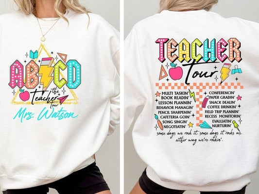 Personalized Retro Teacher Shirt, ABCD Teacher Tour Shirt, Back To School Shirt for Teacher, Custom Kindergarten Teacher Appreciation Gifts  T-shirt, sweater and Hoodie