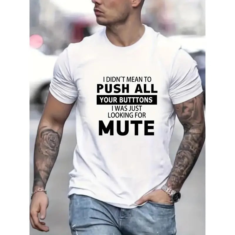 Personalized Slogan Pattern Men's T-shirt, Stylish Street Style Tee, Loose Comfy Chic Casual Top, Plus Size Men Clothing Made in USA