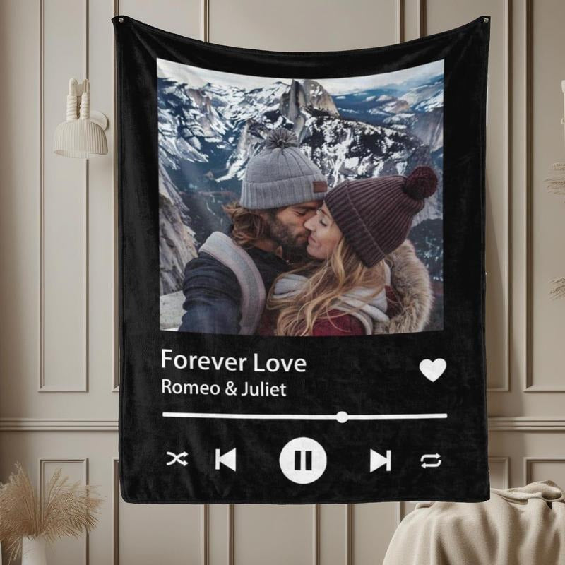 Personalized Spotify Music Blanket with Your Photo & Favorite Song, Perfect Gift Blanket for Couples, Boyfriend, Girlfriend, Mom, Birthday