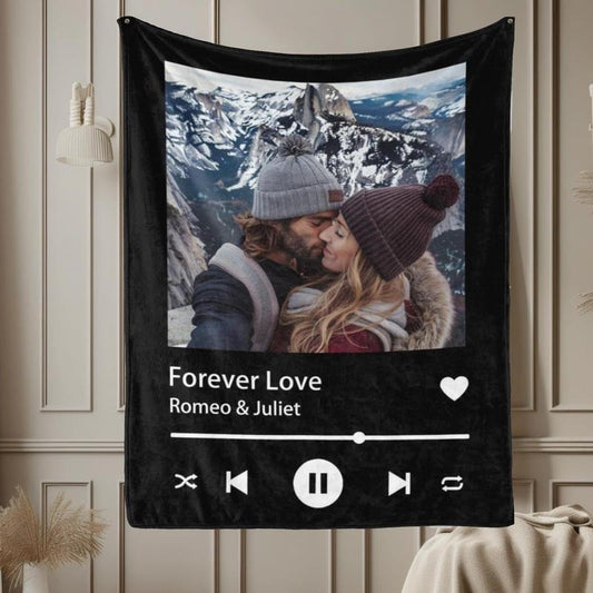 Personalized Spotify Music Blanket with Your Photo & Favorite Song, Perfect Gift Blanket for Couples, Boyfriend, Girlfriend, Mom, Birthday