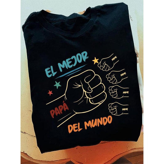 Personalized Toddler Kid El Mejor Papa Del Mundo Fist Bump Bundle Shirt, Vintage Spanish Papá Shirt, Custom Father's Day Shirt, Latina Dad Gift