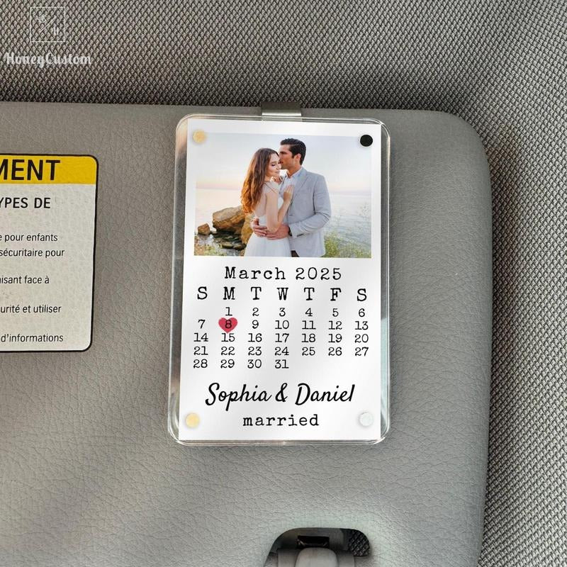 Personalized Wedding Car Visor Clip with Photo Gifts, Custom Wedding Gift, Wedding Keepsake, Newlywed Gift, Gift For Husband, Wedding Anniversary Gift