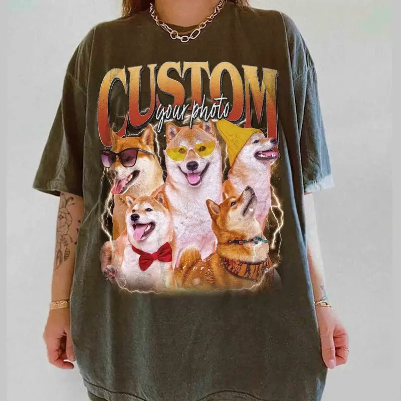 Pet Custom Vintage Washed Shirt, Custom Cat Graphic Unisex T-Shirt, Dog Bootleg Retro 90's Tee Gift For Her Top Womenswear Streetwear Tshirt Summer Comfort