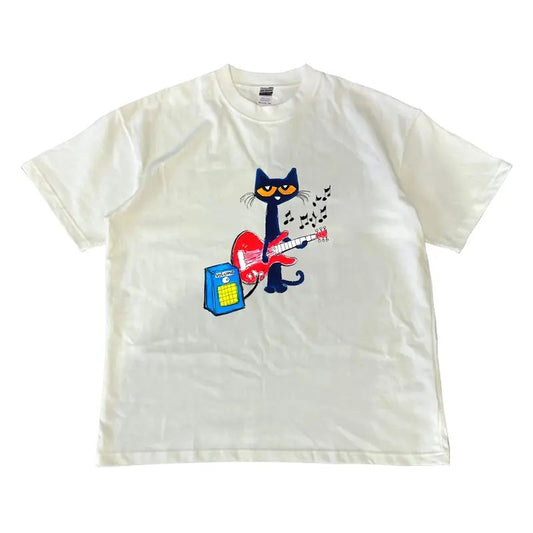 Pete the Cat Playing Guitar Shirt, Baby Tee Graphic Shirt - Menswear Top Tshirt Streetwear  party's shirt