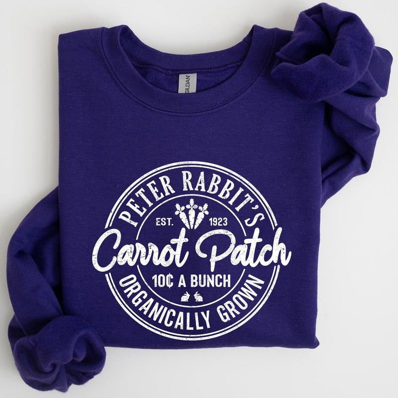 Peter Rabbit's Carrot Patch, Retro Farm Sign, Easter Sweatshirt, Women's Crew Neck, Crewneck T-Shirts, Hoodie | DripVista.com