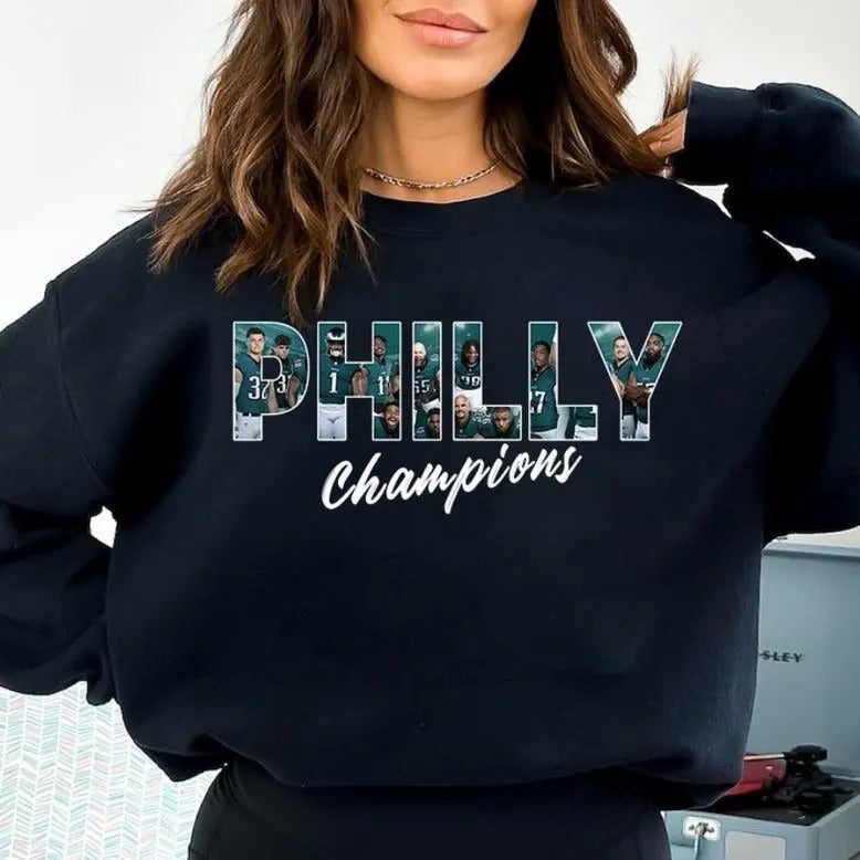 Philadelphia Football Champions Players Typo Unisex Crewneck Sweatshirt, Philly Football Hoodie, Football Retro Shirt, For Her, For Him