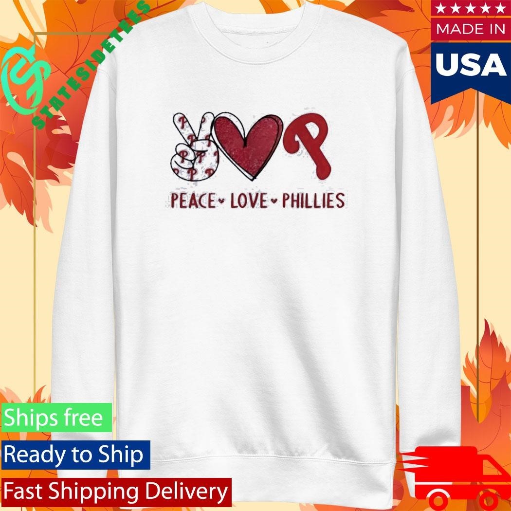 Philadelphia Phillies Peace Love Phillies Hand Sign Heart Shape And Logo Shirt