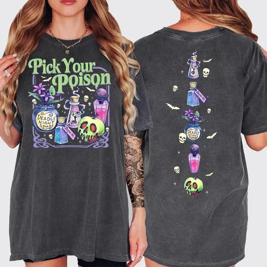 Pick Your Poison 2 Sides T-Shirt, Retro Halloween Shirt, Vintage Oh Right That Poison Shirt, Llama Poison For Kuzco, Spooky Season Gift
