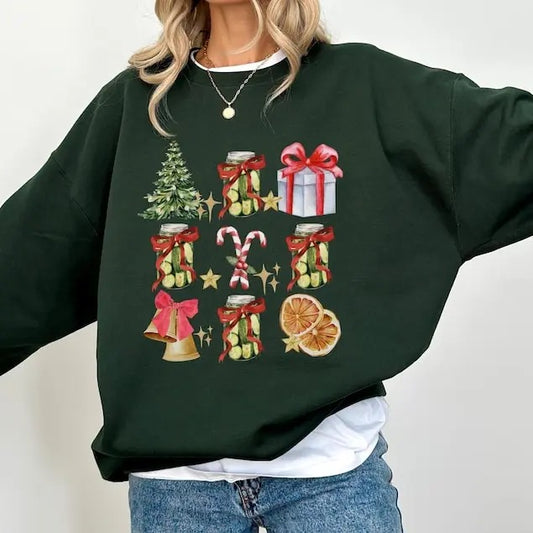 Pickle Christmas Sweatshirt Coquette Pickle Sweatshirt Gift for Pickle Lover Pickle Crewneck Pickle Lover Sweatshirt Vintage Christmas