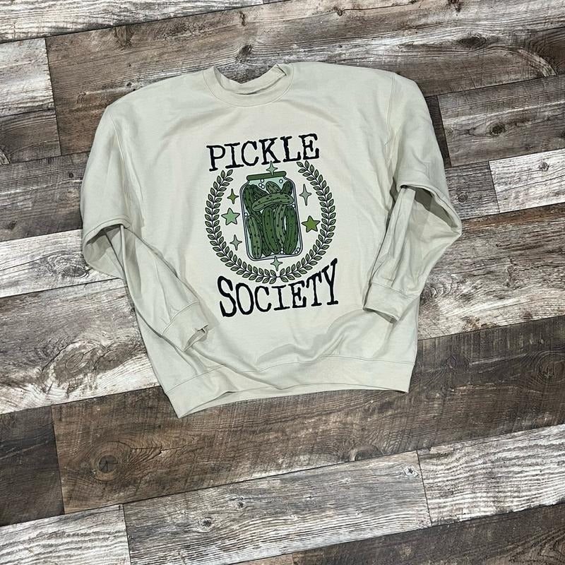Pickle Society Tan Crewneck Sweater  - Unisex Fit - Cotton sweatshirt T-Shirts, Hoodie | DripVista.com