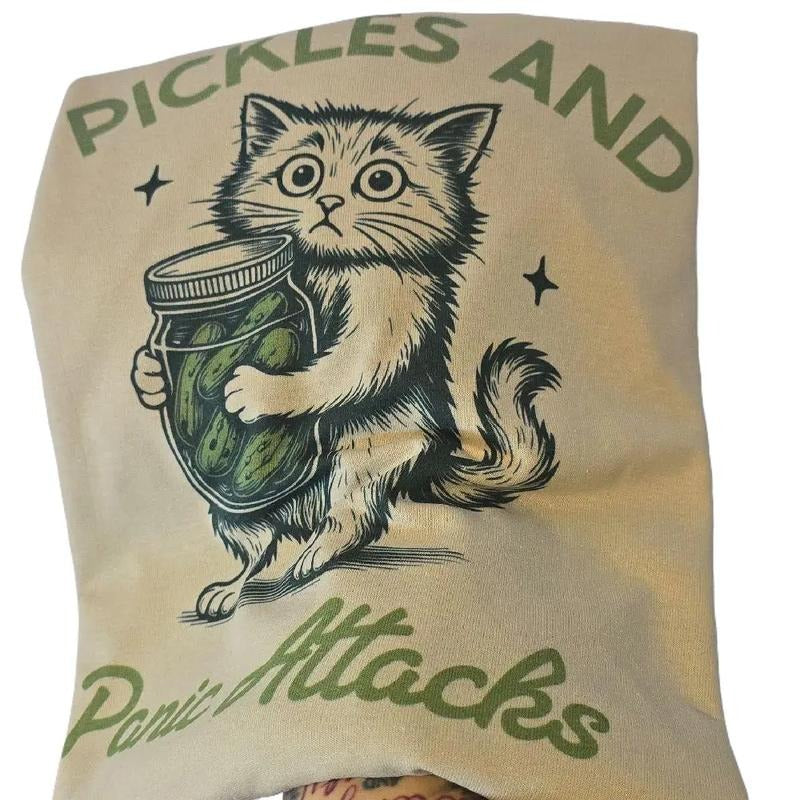 Pickles and Panic Attacks - Funny Cat Graphic Tee Hoodie, Sweatshirt | DripVista.com