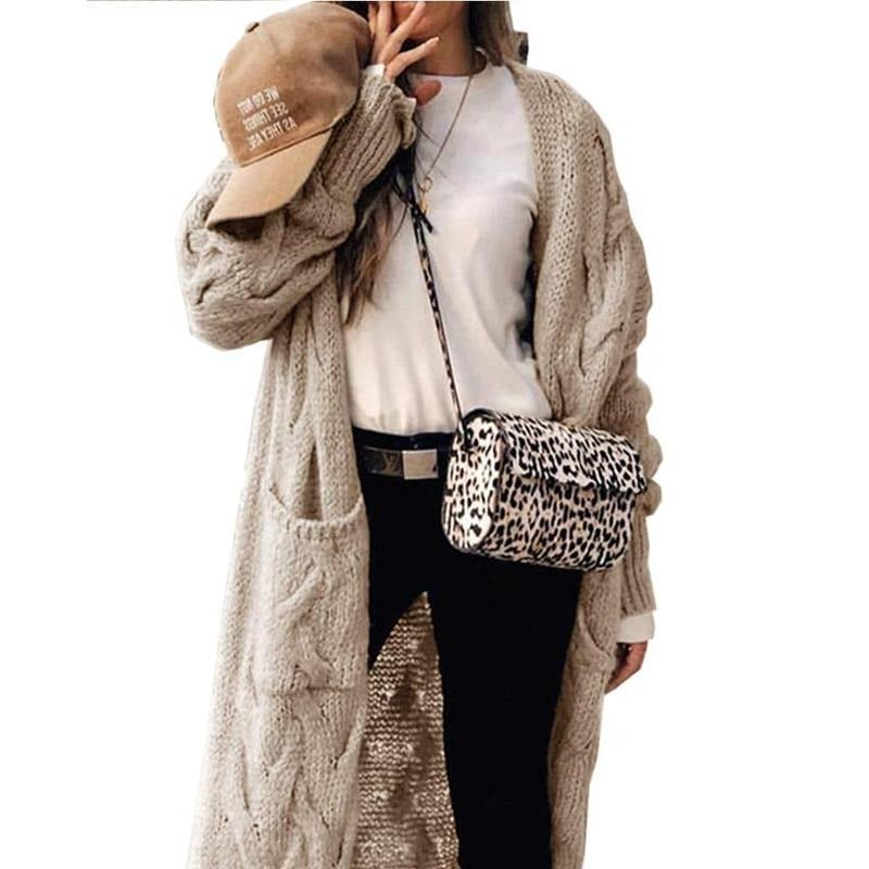 PiePieBuy Women'WB shield Long Cardigan Coats Cable Knit Casual Open Front Long Sleeve Loose Sweater with Pockets...