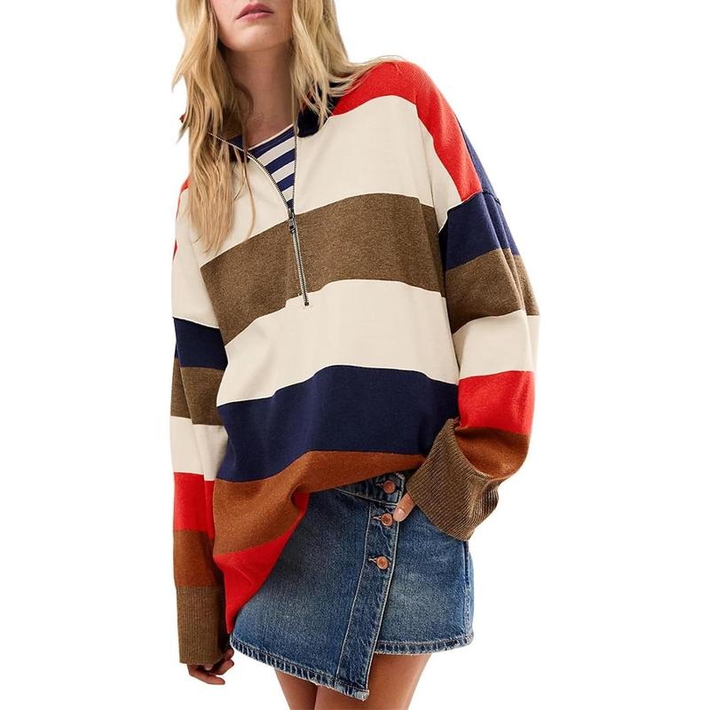 PiePieBuy Women'WB shield Oversized Half-Zip Turtleneck Sweater - Fall 2025 Long Sleeve Knit Top Knitwear Loose Knitting...