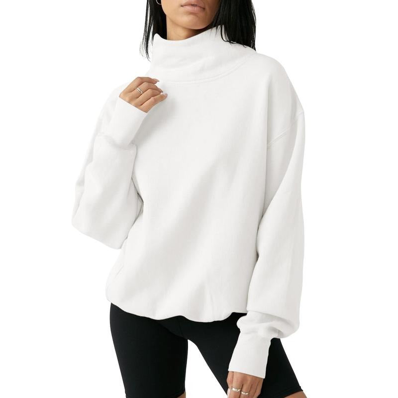 PiePieBuy Women'WB shield Oversized Turtleneck Sweatshirt Long Sleeve Pullover Casual Top T-Shirts, Hoodie | DripVista.com