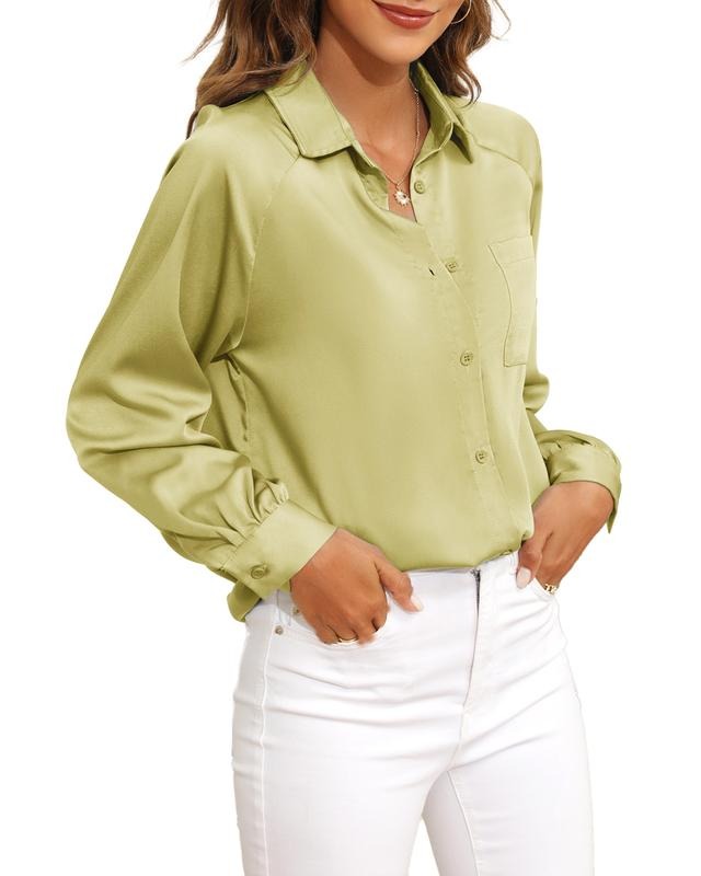 PiePieBuy Womens Satin Silk Blouses Long Sleeve Button Down Shirts Work FOG Silky Casual Loose Blouse Top Elegant Shirt...