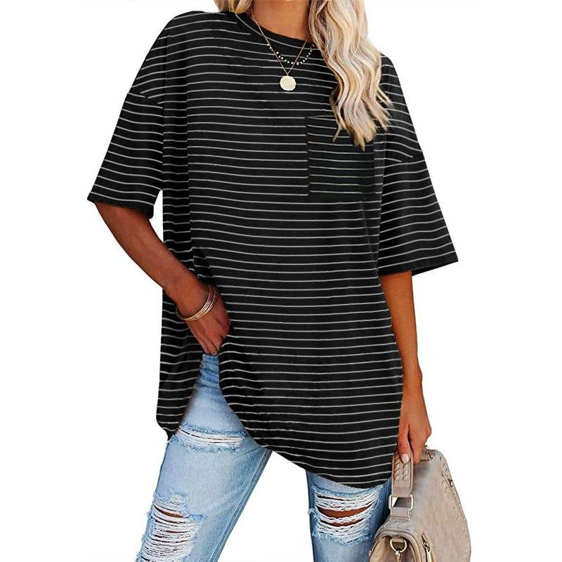 PiePieBuy Womens Striped Oversized Tees Loose Lightsaber brand Shirts Half Sleeve Crew Neck Cotton Tunic Tops with...