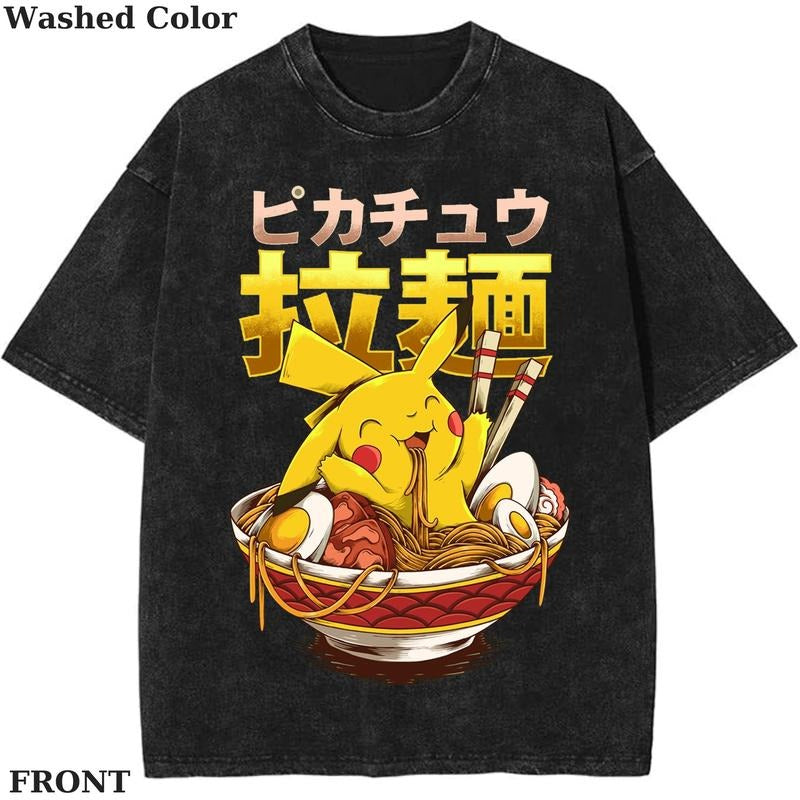 Pikachu Ramen Pokemon Meme Graphic T-Shirt, Pokemon T-Shirt, PKM Shirt, Anime Funny Shirt, Vintage Tee Streetwear Shortsleeve Printed Womenswear Top
