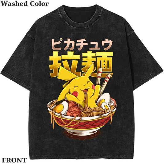 Pikachu Ramen Pokemon Meme Graphic T-Shirt, Pokemon T-Shirt, PKM Shirt, Anime Funny Shirt, Vintage Tee Streetwear Shortsleeve Printed Womenswear Top
