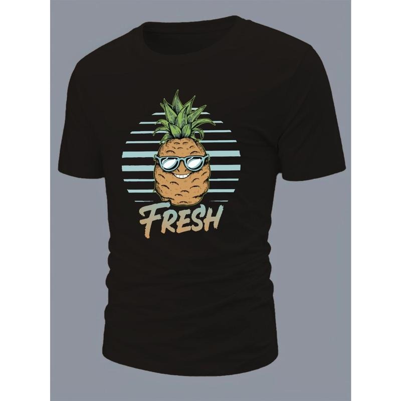 Pineapple  Print Short Sleeve Tees For Men, Casual Crew Neck T-Shirt, Comfortable Breathable T-shirt made in usa Hoodie,...