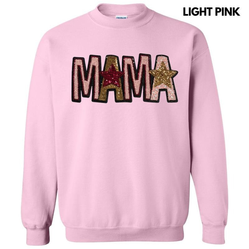 Pink & Gold Mama Sequin Patch Sweatshirt T-Shirts, Hoodie | DripVista.com