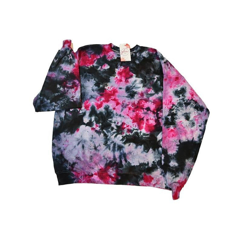 Pink And Black Tie Dye Crewneck Sweatshirt Fashion Hand Dyed Ice Dyed Streetwear T-Shirts, Hoodie | DripVista.com