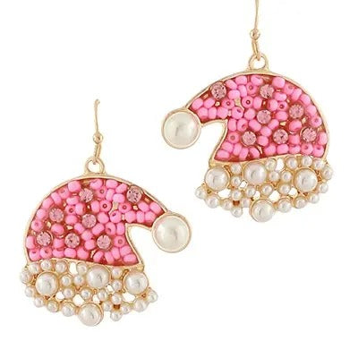 Pink Beaded Santa Hat Earrings T-Shirts, Hoodie, Sweatshirt | DripVista.com