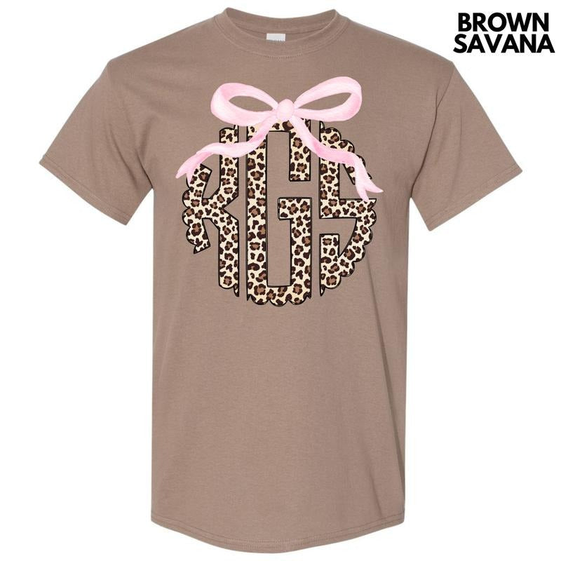 Pink Bow Cheetah Monogram Gildan Short Sleeve T-Shirt 'NLB' Hoodie, Sweatshirt | DripVista.com