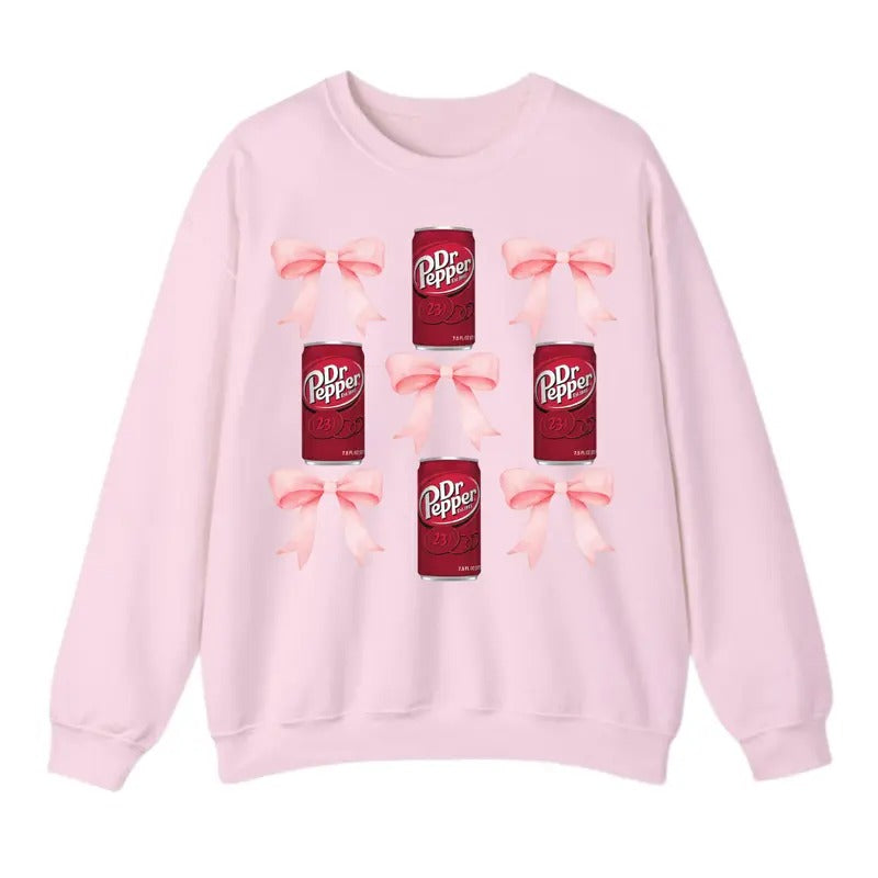 Pink Bow Coquette Dr. Pepper Sweatshirt T-Shirt, Cute Pink Soda Drink Sweatshirt, Trendy Shirt Hoodie | DripVista.com