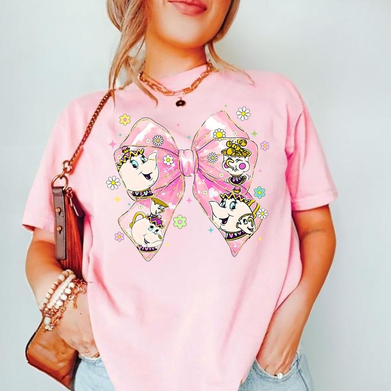 Pink Bow Mrs. Potts & Chip T-Shirt – Cute Beauty and the Beast Inspired Tee Hoodie, Sweatshirt | DripVista.com