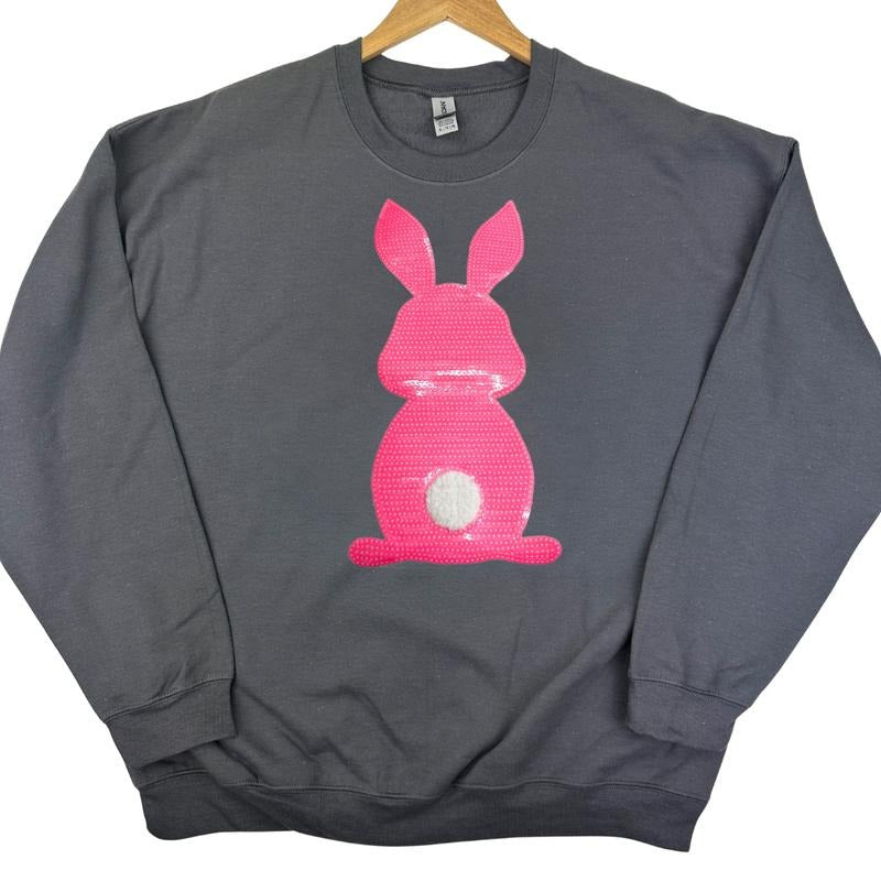 Pink Bunny Sequin Patch Sweatshirt -- CHARCOAL T-Shirts, Hoodie | DripVista.com
