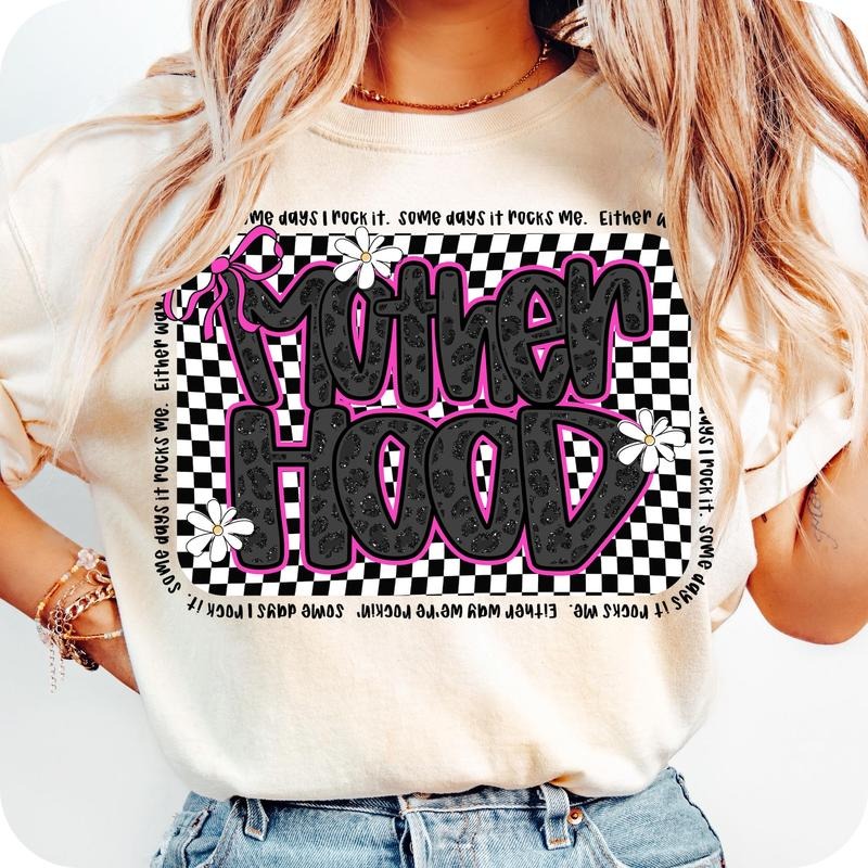 Pink Checkered Motherhood Coquette T-Shirt, Some Days I Rock It T-Shirt, Funny Mom Sarcastic T-Shirt, Mama T-Shirt, Mom T-Shirt, Mothers Day T-Shirt