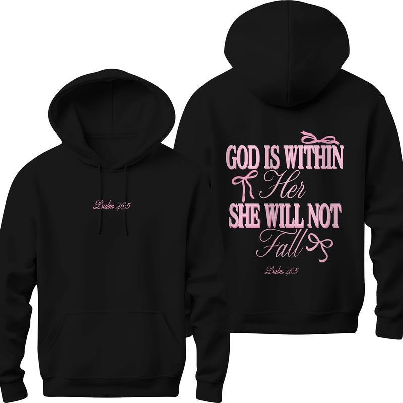 Pink Christian Hoodie God Is Within Her She Will Not Fall Coquette Christian Hoodie Jesus Hoodie Christian Sweatshirt...