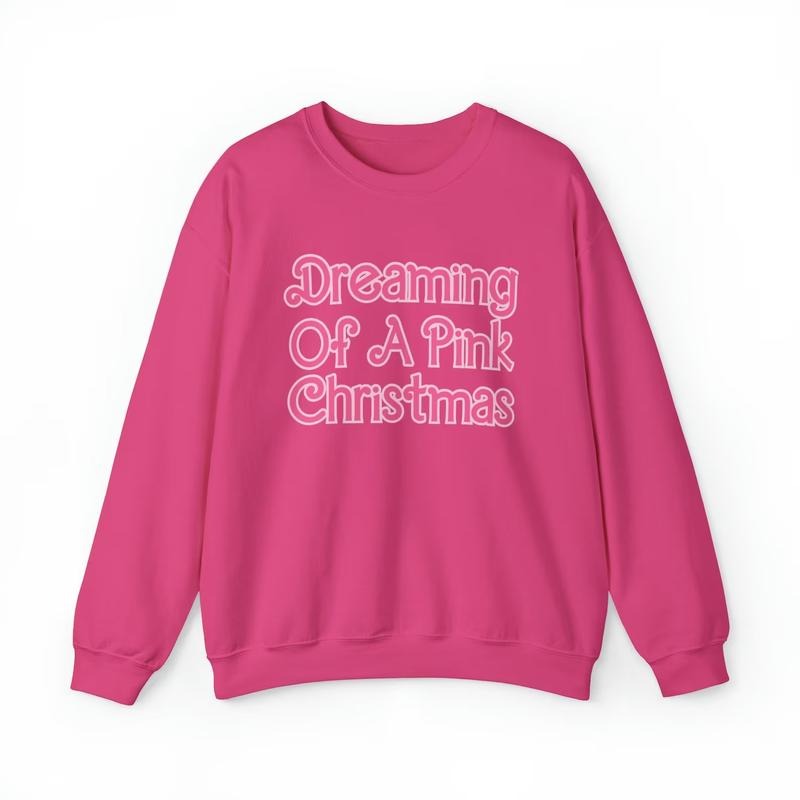 Pink Christmas Sweatshirt, Pink Christmas Tree Sweatshirt, Pink Doll Christmas Sweatshirt, Dreaming Of A Pink Christmas,...