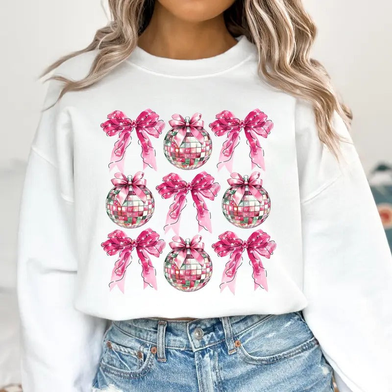 Pink Coquette New Year 2025 Sweatshirt, Retro New Years Gift, Disco Ball Tshirt, Hello Valentine's Day 2025, Unisex...