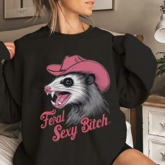 Pink Cowgirl Feral Opossum Sexy Btch Shirt, Funny Feral Girl Sweatshirt, Full Sizes, Full Colors