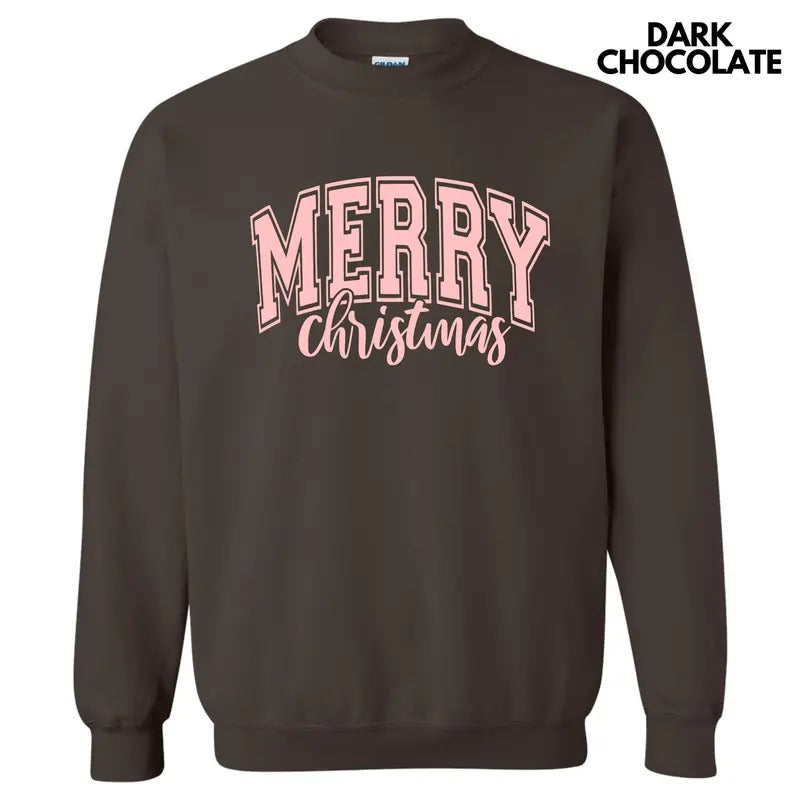 Pink Cursive Varsity Merry Christmas Sweatshirt 'NLB T-Shirts, Hoodie | DripVista.com