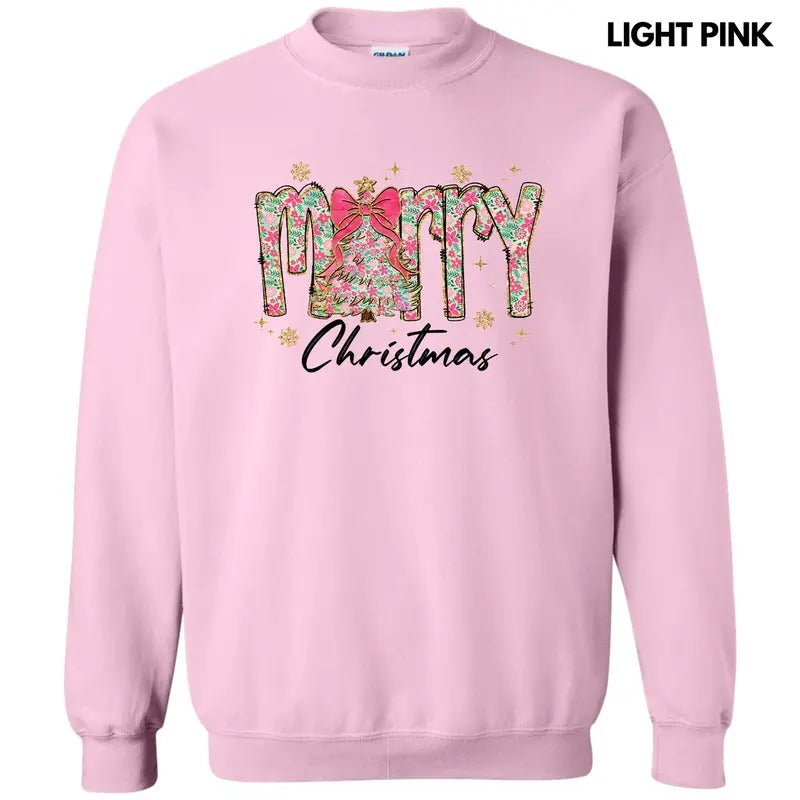 Pink Ditsy Floral Merry Christmas Sweatshirt 'NLB' T-Shirts, Hoodie | DripVista.com