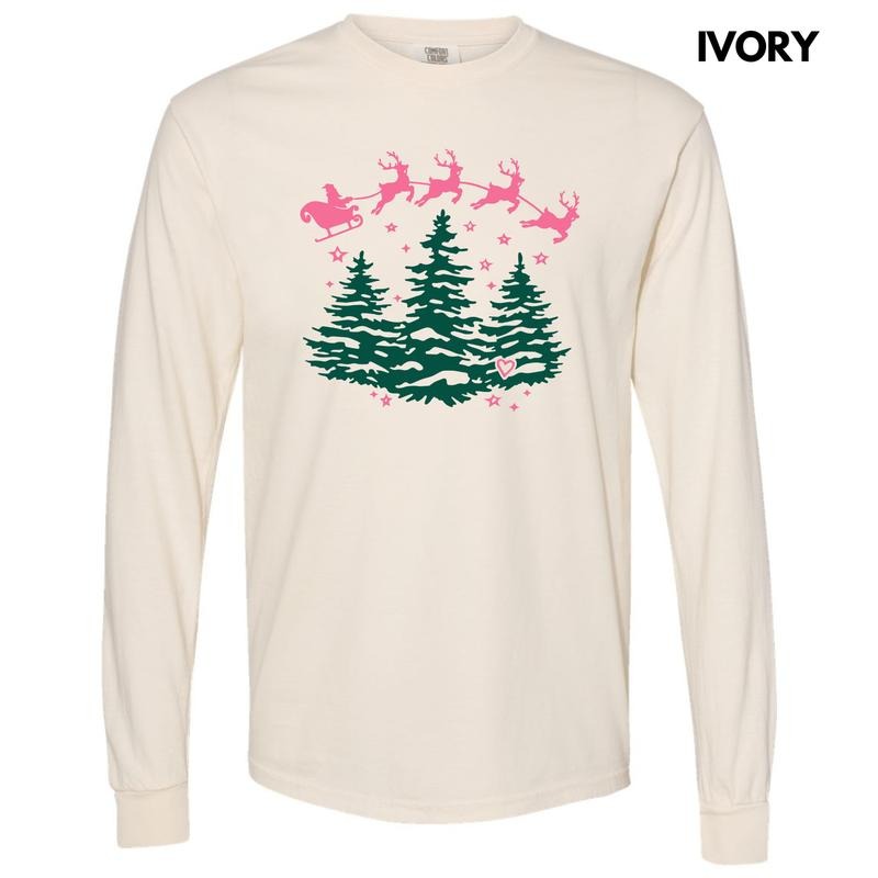 Pink Flying Santa Christmas Long Sleeve Comfort Colors T-Shirt 'NLB' Hoodie, Sweatshirt | DripVista.com