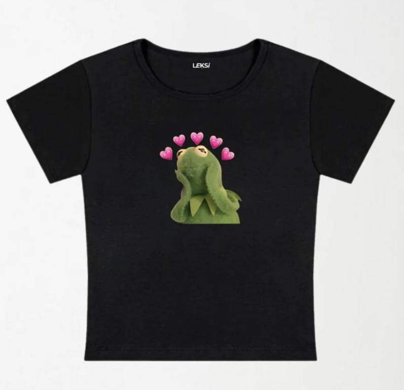 Pink Hearts Frog Y2K Baby Tee  - graphic baby tee - Womenswear Hoodie, Sweatshirt | DripVista.com