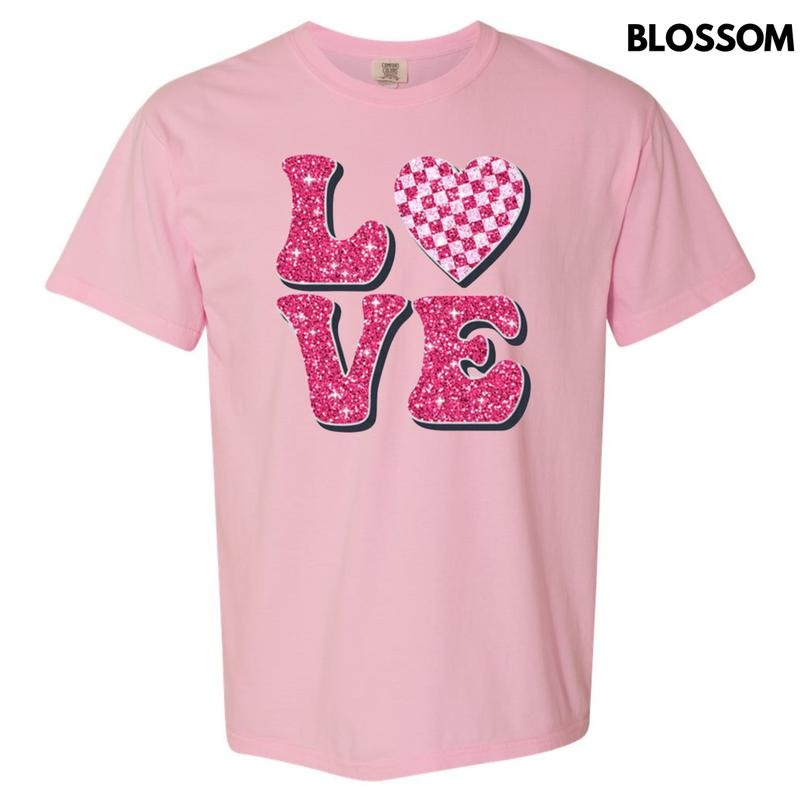 Pink Love Faux Glitter Comfort Colors T-Shirt Hoodie, Sweatshirt | DripVista.com