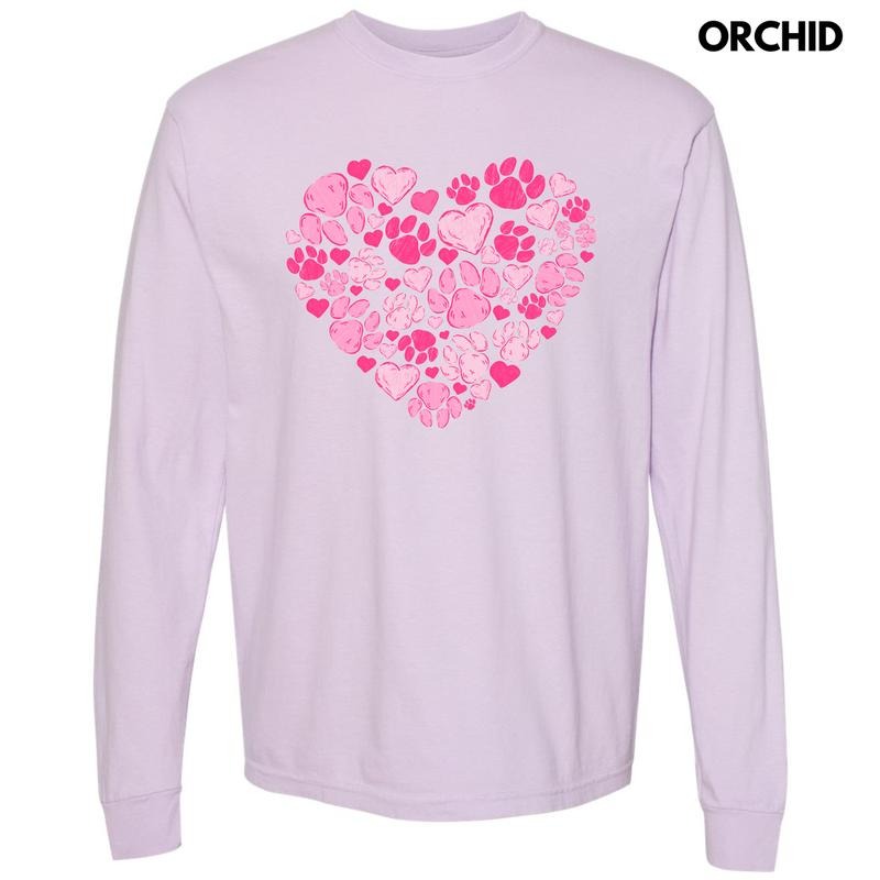 Pink Paw Heart Long Sleeve Comfort Colors T-Shirt 'NLB' Hoodie, Sweatshirt | DripVista.com