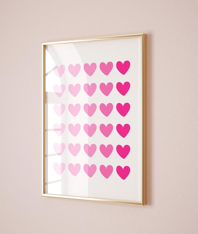 Pink Poster, Preppy Heart Wall Art, Pink Art Prints, Trendy Prints, Preppy Dorm Decor, Funky Print, Dorm Room Decor,...