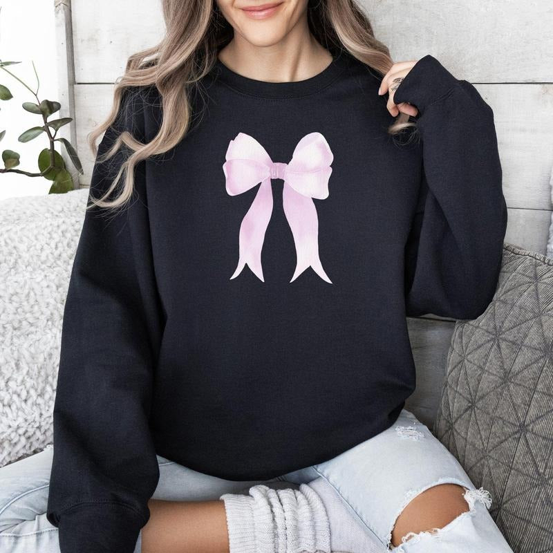 Pink Ribbon, Coquette, Cute, Adorable, Bow, Sweatshirt, Valentine's Day, Crew Neck, Women's, Crewneck, Valentine's Day,...