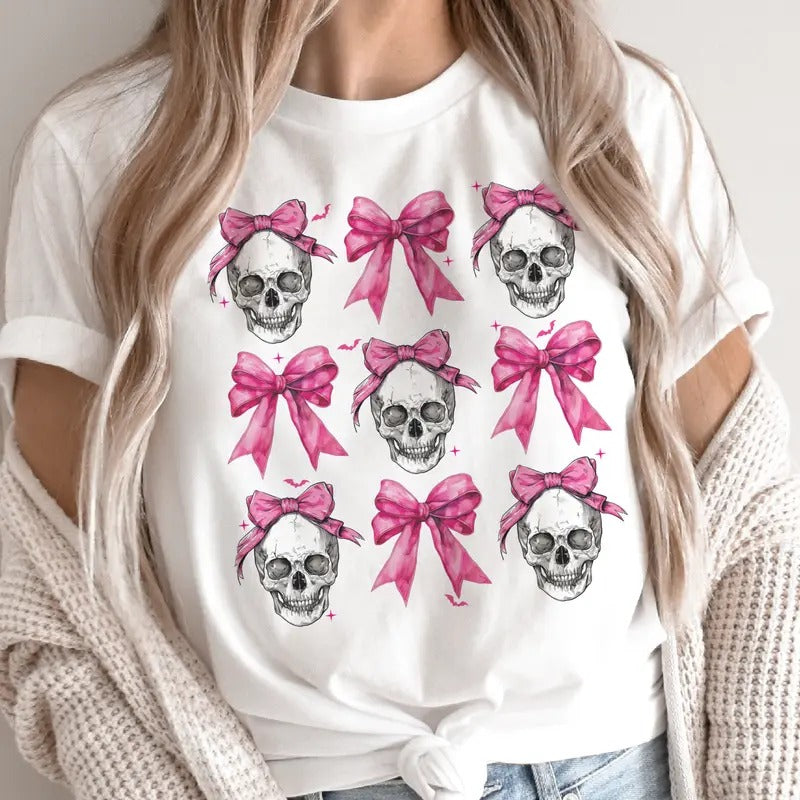 Pink Skeleton Coquette Collage Tee Girly Skeleton Bow Tshirt Girly Skull With Bow Tshirts Halloween Skull Tees Black...