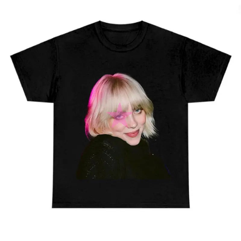 Pink Star Hair Billieee Eilishhh T-shirt, Graphic Fan Gift Tee Cotton Fabric Hoodie, Sweatshirt | DripVista.com