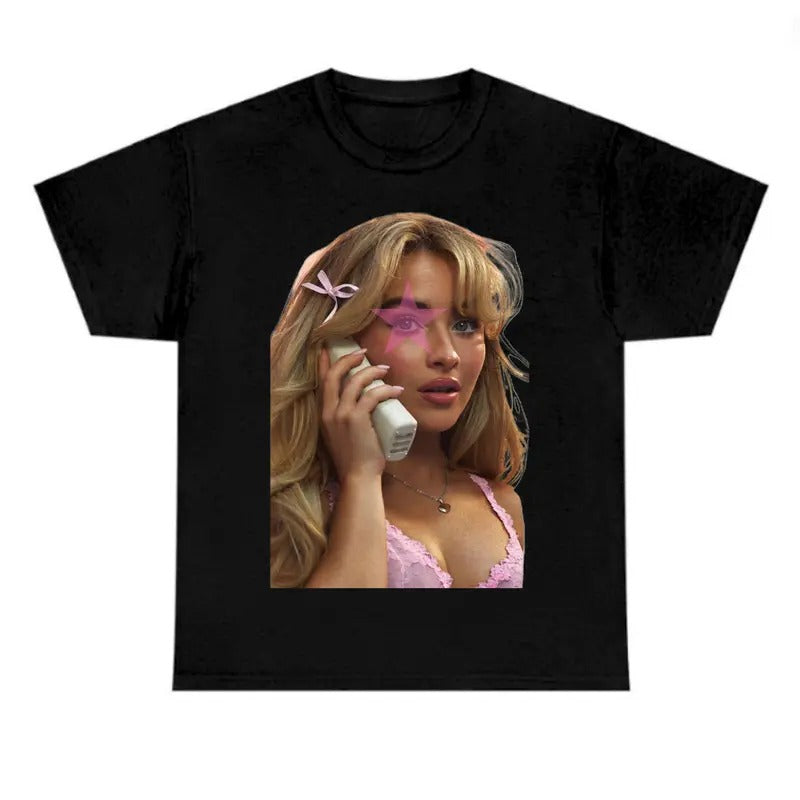 Pink Star Sabrinaaaa T-shirt, Graphic Fan Gift Tee Cotton Fabric Hoodie, Sweatshirt | DripVista.com