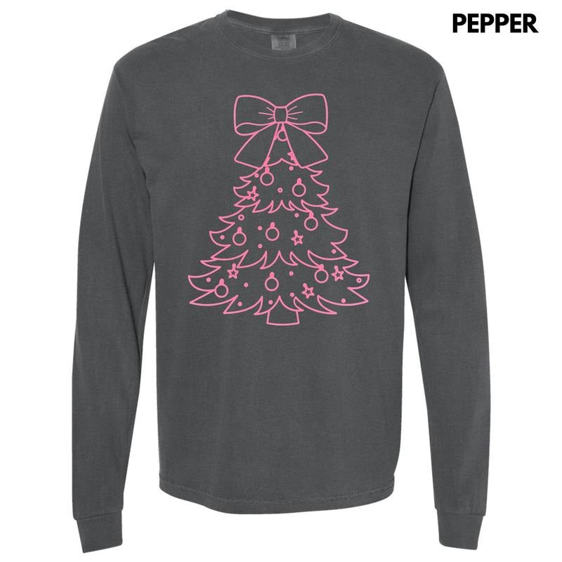 Pink Tree PUFF Long Sleeve Comfort Colors T-Shirt Hoodie, Sweatshirt | DripVista.com