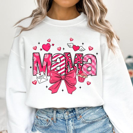 Pink Valentine Mama Coquette Sweatshirt, Loved Mama Sweatshirt, Valentines Day Heart Coquette Bow Sweatshirt, Brushstroke Valentine Sweatshirt, Retro Valentine Sweatshirt