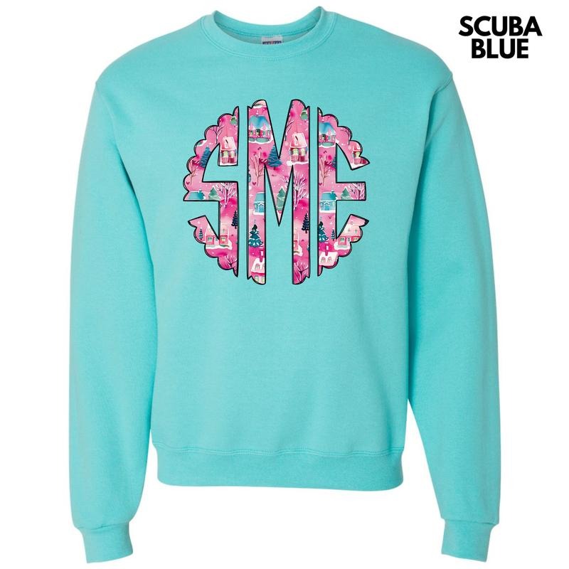 Pink Winter Holiday Monogram Sweatshirt 'NLB' T-Shirts, Hoodie | DripVista.com