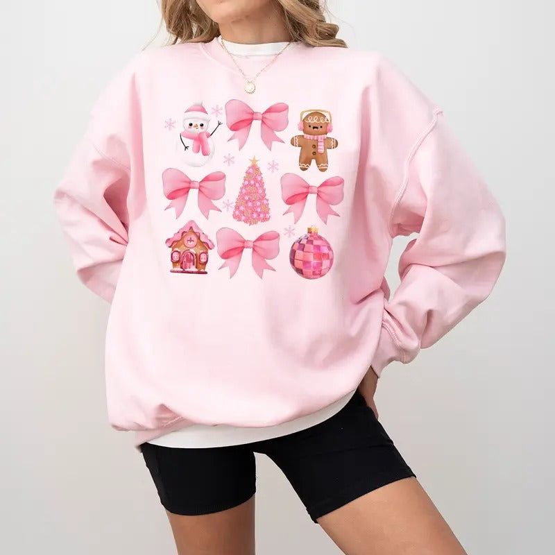Pink coquette Christmas Sweatshirt, Coquette Sweatshirt, Trendy Christmas Shirt, Christmas bow Shirt, Christmas T-Shirt, Christmas Gift